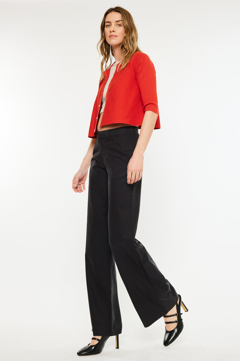 Tinley Mid Rise Wide Leg Pants for Women - Comfortable Stretchy High Waisted Trousers | Perfect for Office, Casual Wear & Travel