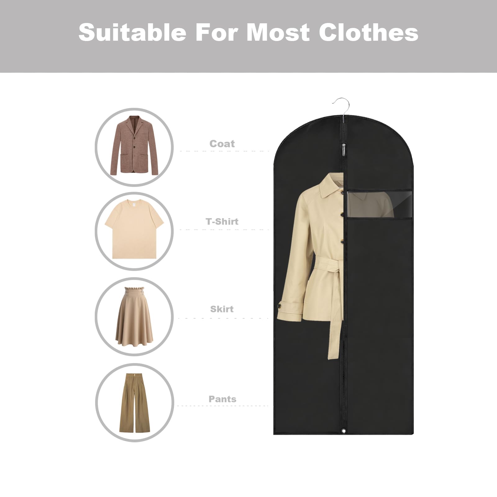 45'' Long Dress Bags for Gowns & Suits - 2 Pack Black Garment Storage Bags for Travel, Wedding Dresses, Formal Wear & Closet Organization
