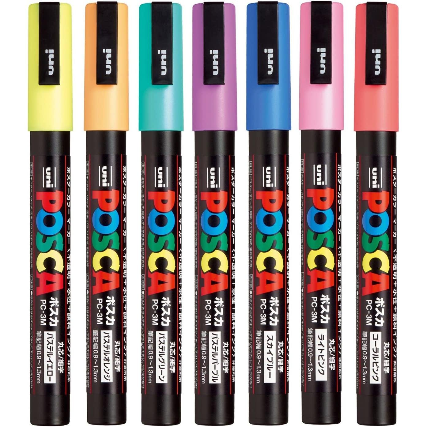 Mitsubishi Uni Posca Paint Marker Set - 7 Pastel Colors (PC-3M 7C) for DIY Crafts, Scrapbooking & Art Projects