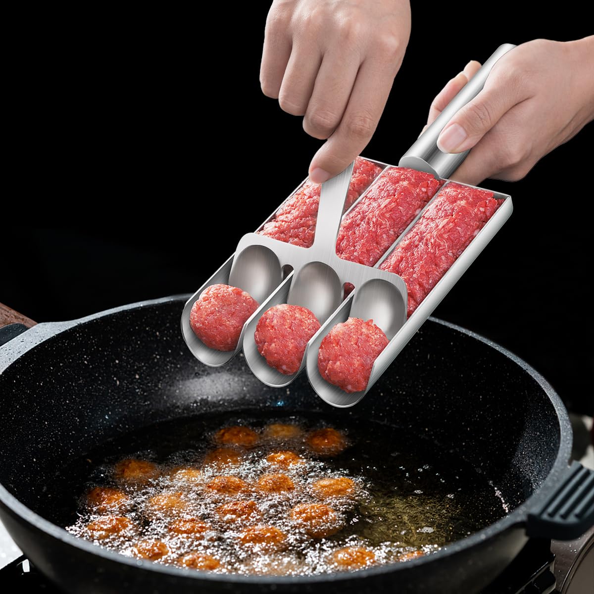 Premium Stainless Steel Meatball Maker - 3-in-1 Kitchen Tool for Perfect Homemade Meatballs | Ideal for Pasta Dishes, Party Appetizers & Meal Prep