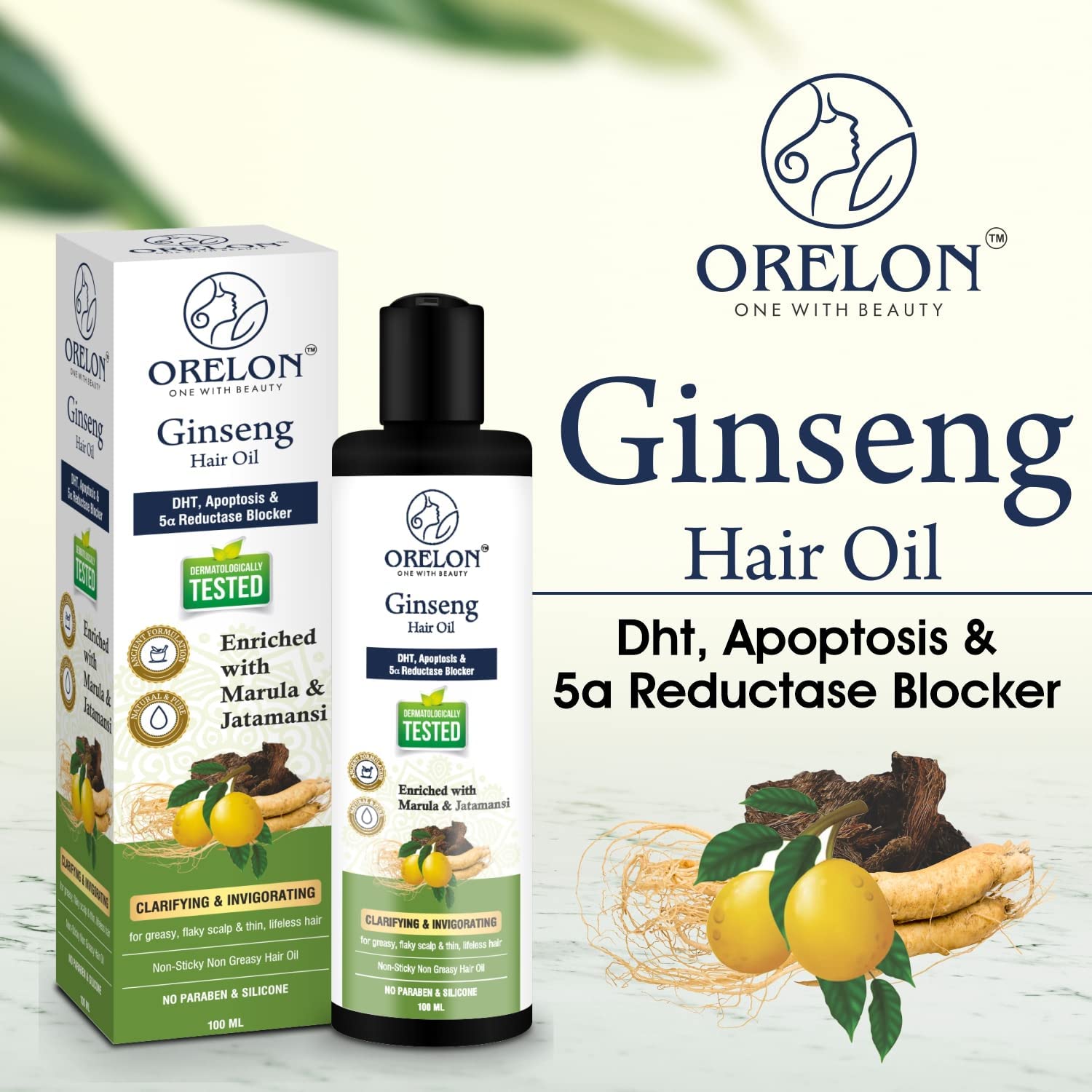 ORELON Ginseng Hair Oil for Hair Fall Control & Regrowth | Natural DHT Blocker with Rosemary & Bhringraj Oil | Promotes Thicker, Healthier Hair for Women & Men (100ml) | Perfect for Daily Scalp Massage & Hair Care Routine