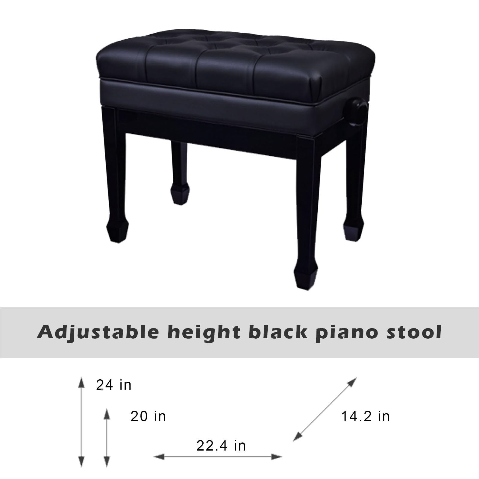 Premium Adjustable Piano Bench with Storage - Genuine Leather Upholstered Wooden Stool with Thick Padded Cushion - Perfect for Home, Studio & Music Classroom Use