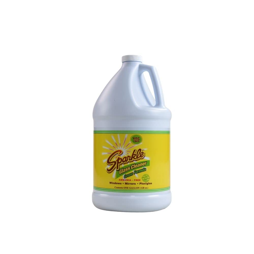 Sparkle Glass Cleaner Refill Bottle - Ammonia-Free, Streak-Free Green Formula, V.O.C Free - 1 Gallon (128 Fl Oz) - Pack of 6 - Perfect for Windows, Mirrors, Glass Tables & Household Cleaning