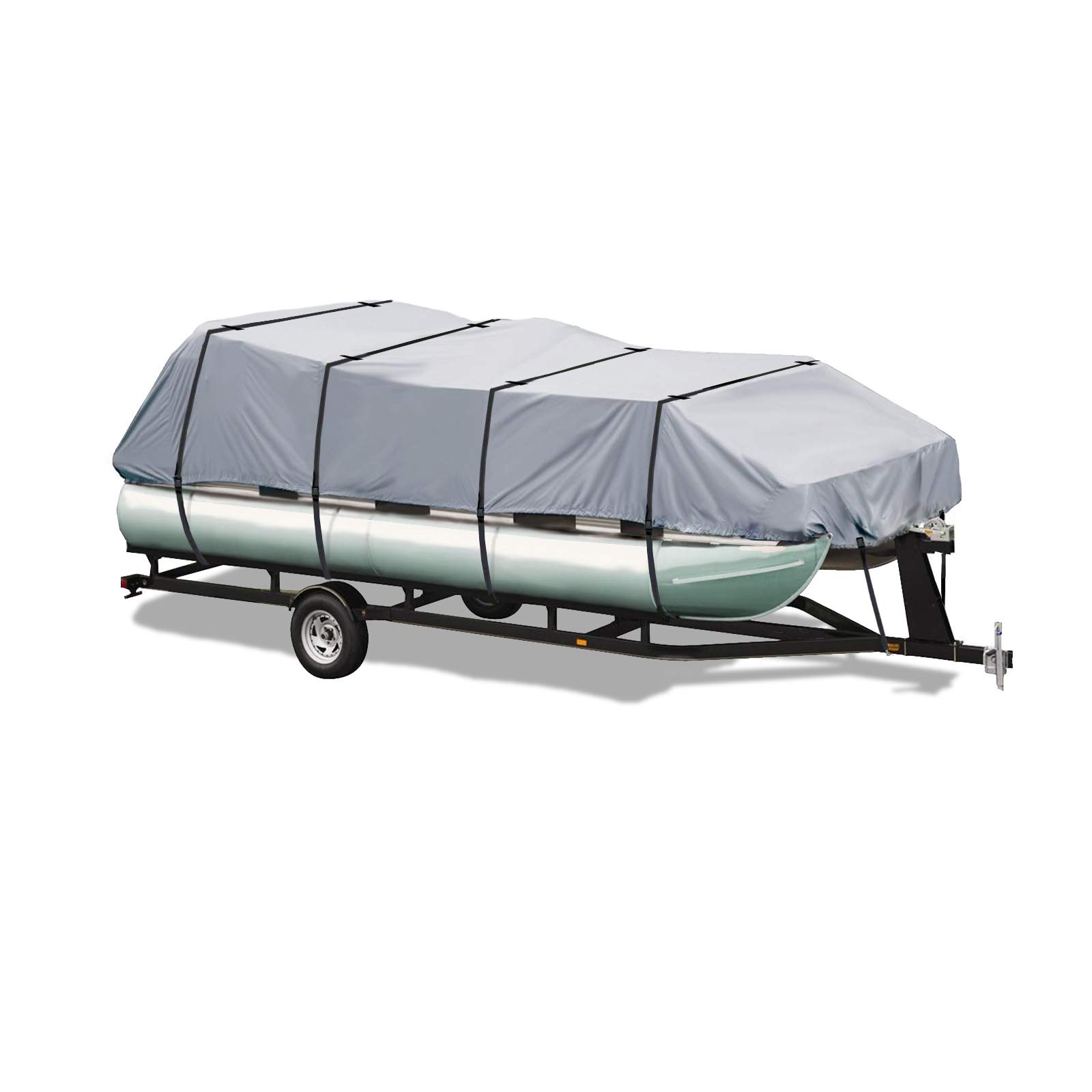 Heavy Duty 600D Polyester Waterproof Pontoon Boat Cover - Marine Grade Trailerable Deck Cover for 21ft to 24ft Boats (Beam Width up to 102