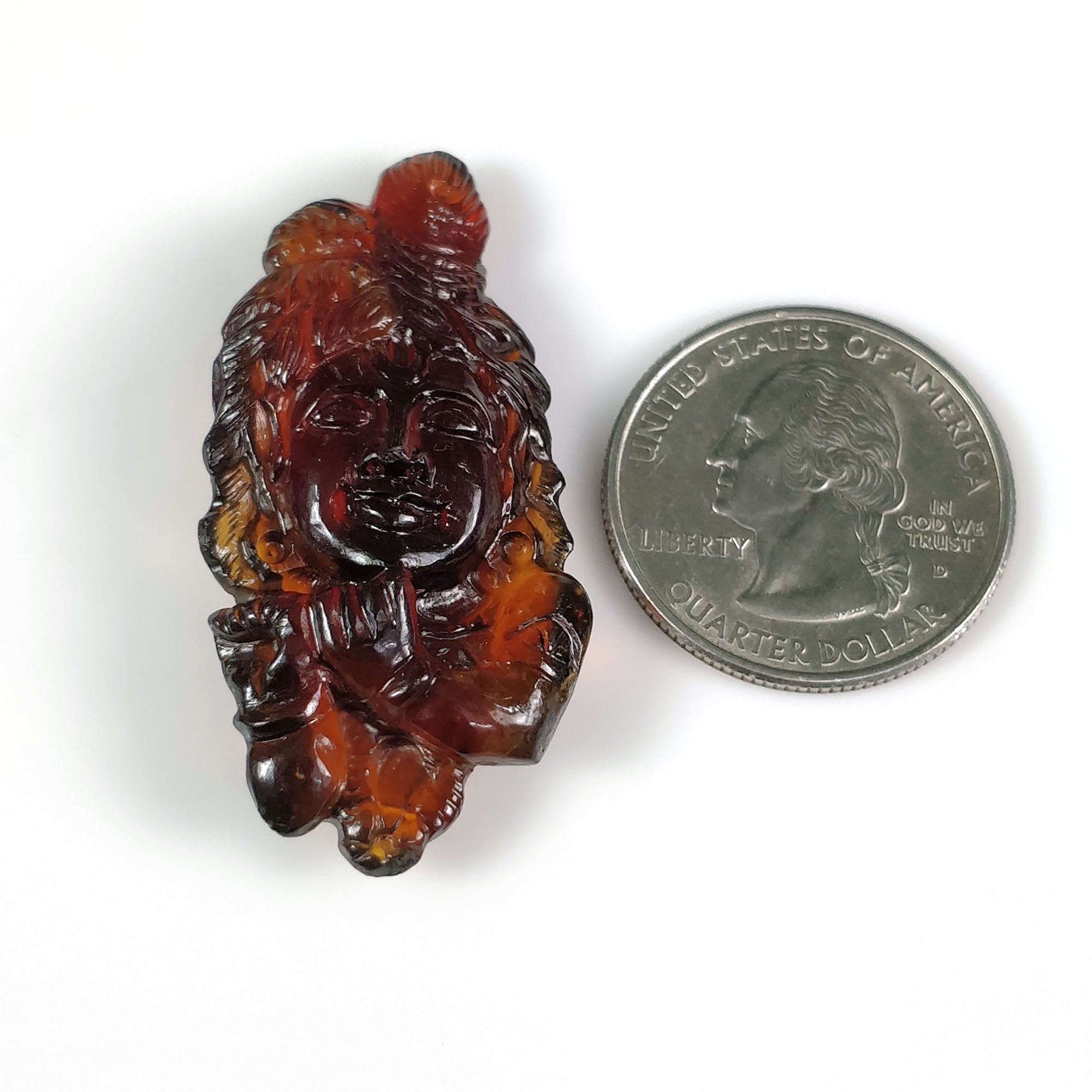 Natural Hessonite Garnet Gemstone Carving - 67.00cts Untreated Hand Carved Lord Krishna Statue (45x20mm) | Spiritual Decor, Meditation Altar, Yoga Room, Hindu Puja, Gift for Devotees