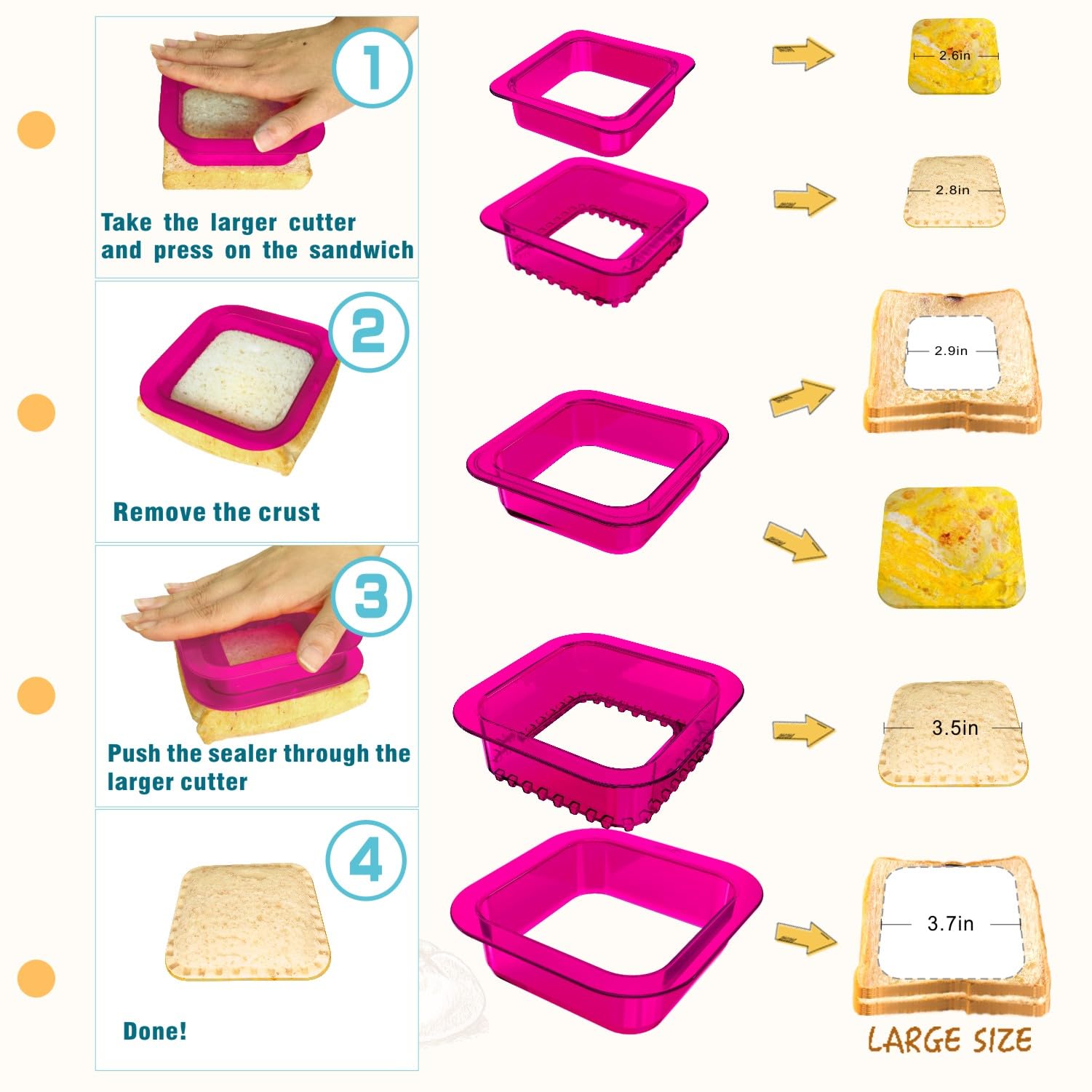 Tribe Glare Sandwich Mold Maker - 3-in-1 Sandwich Cutter & Sealer for DIY Bread, Pancakes, Cookies | Perfect for Kids Lunch Box, Bento Box & School Snacks | Fun Kitchen Tool for Boys & Girls (Purple Square)