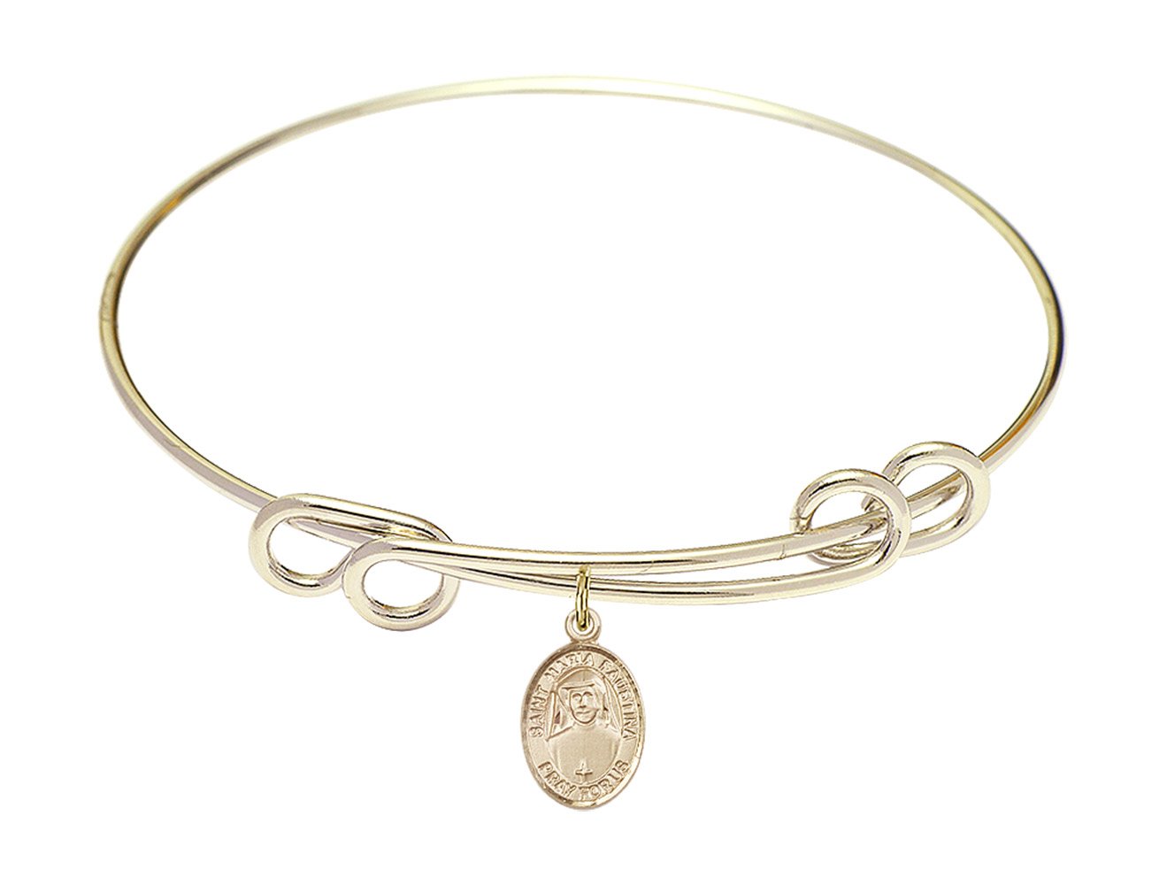 8 1/2 Inch Round Double Loop Bangle Bracelet with St. Maria Faustina Charm - Elegant Religious Jewelry for Women, Perfect for Church, Weddings & Daily Wear