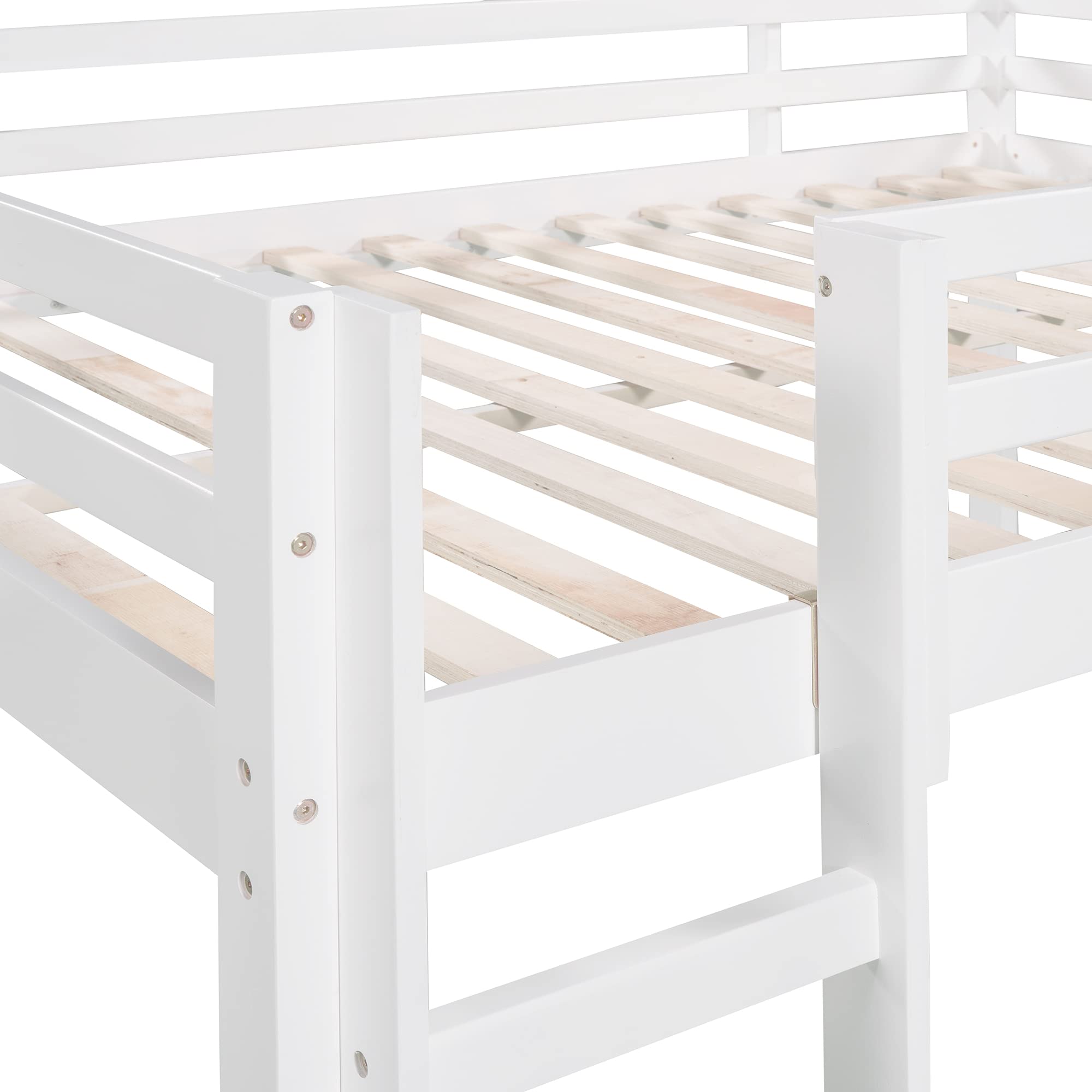 Merax Full Size Wooden Loft Bunk Bed with Slide - Junior Height for Kids & Teens, White | Space-Saving Bedroom Furniture for Small Rooms, Dorm, Playroom & Sleepovers