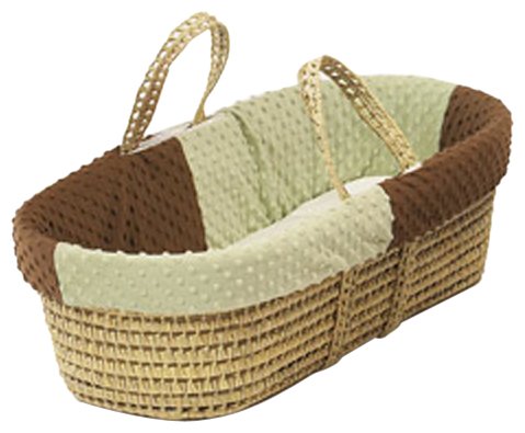 Soft Minky Dot Baby Doll Moses Basket Bedding Set - Chocolate & Sage for Newborns | Perfect for Nursery Decor, Baby Showers & Pretend Play