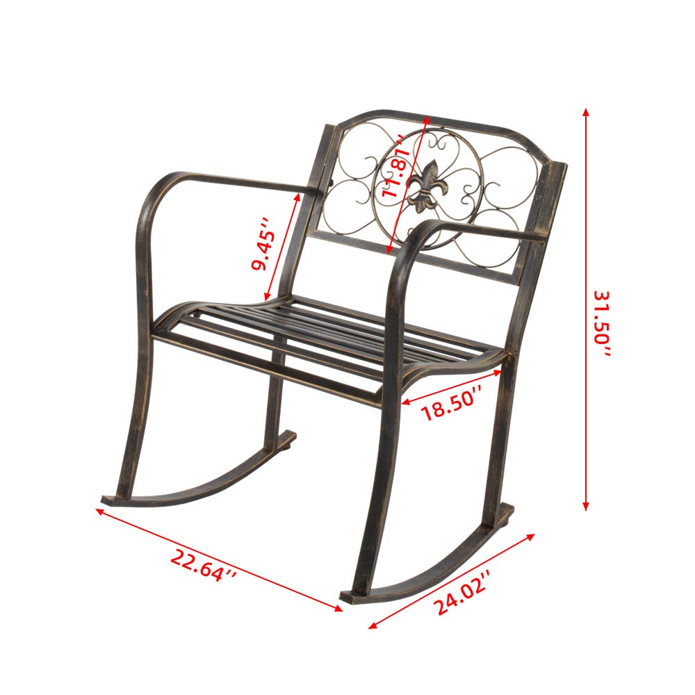 Outdoor Rocking Chair - Heavy Duty Iron Porch Rocker with Weather-Resistant Finish for Patio, Deck, Backyard or Garden - Perfect for Relaxing, Reading & Enjoying Nature (Style 3)