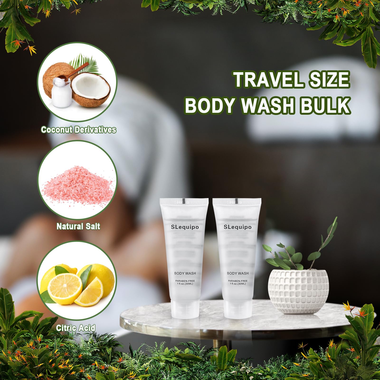 50 Pack Travel Size Body Wash (1 fl oz) - Refreshing Mini Hotel Toiletries in Bulk for Guests, Travel, Gym & Hospitality Use