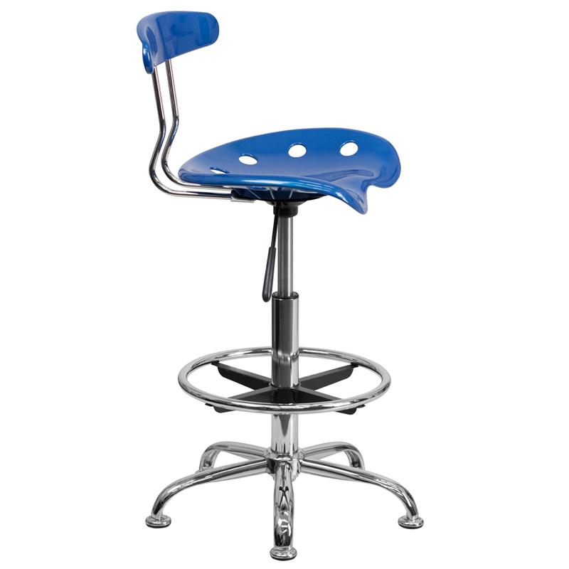 FLASH Bradley Vibrant Violet and Chrome Drafting Stool with Tractor Seat - Adjustable Height Bar Stool for Home Office, Art Studio & Industrial Workspaces