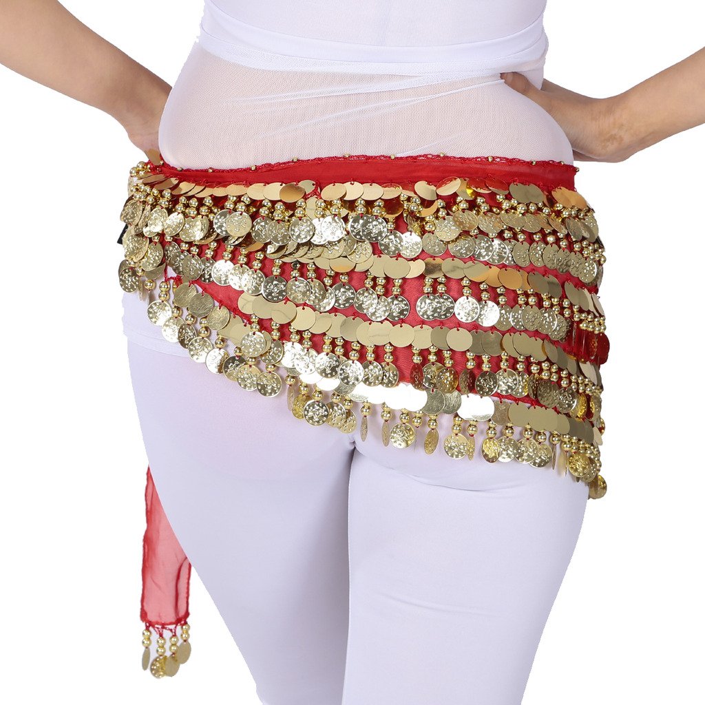 Belly Dance Hip Scarf with Jingling Coins - Elegant Chiffon Wrap for Women | Perfect for Dance Performances, Costume Parties & Fitness Classes