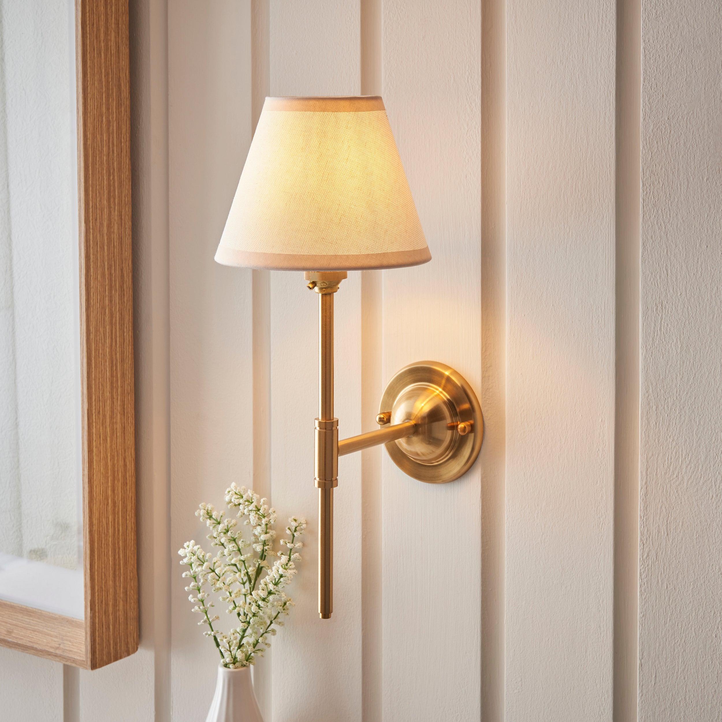 Vintage Brass Dome T Bar Wall Light with 16cm White Ivy Shade - Perfect for Bedroom, Living Room, and Hallway Lighting