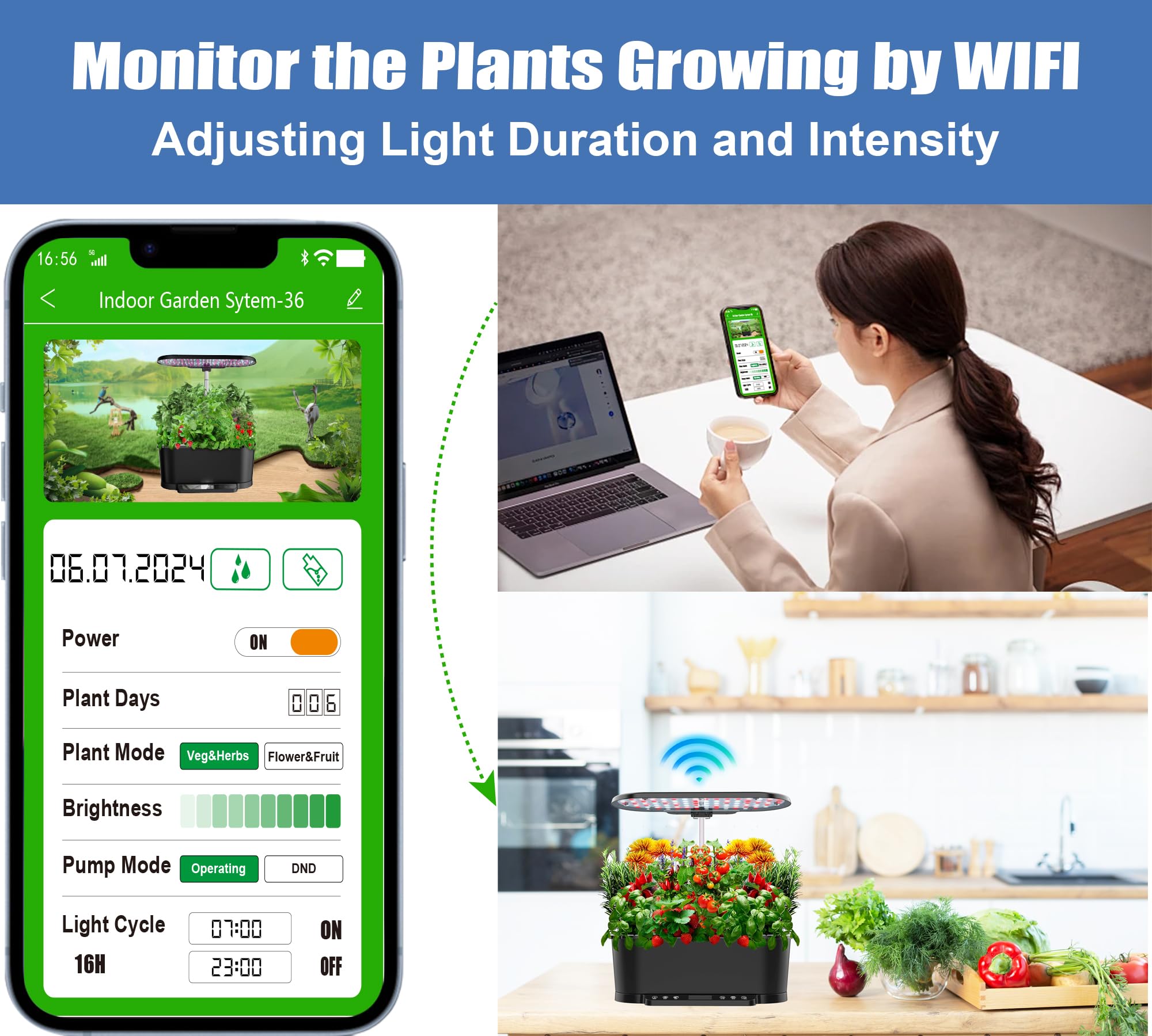 Smart Indoor Hydroponic Garden Kit with 36W Grow Light & APP Control - 15 Pods, Adjustable Height up to 30