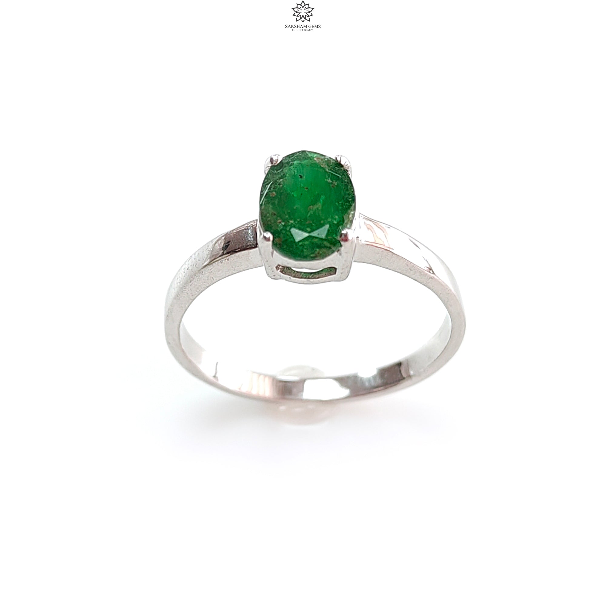 Natural Untreated Emerald Faceted Silver Ring - 2.16gms Oval Cut 925 Sterling Silver Prong Set Ring Size 7.40 | Elegant Jewelry for Women, Perfect for Weddings, Anniversaries & Special Occasions