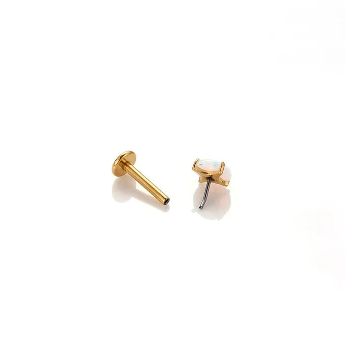 16G Titanium Opal Flat Back Lip Stud Piercing Jewelry - Hypoallergenic Body Jewelry for Lip, Nose, Ear Cartilage | Perfect for Everyday Wear, Parties & Special Occasions