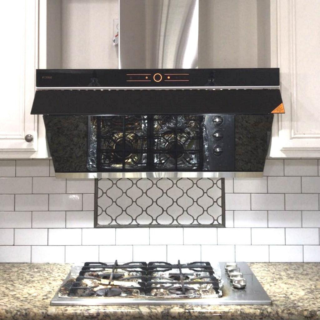 Fotile JQG9001 36-Inch 850 CFM Wall Mount Range Hood with Touchscreen - Onyx Black Tempered Glass Slant Vent for Modern Kitchens | Powerful Smoke & Odor Removal for Cooking, Grilling & Frying
