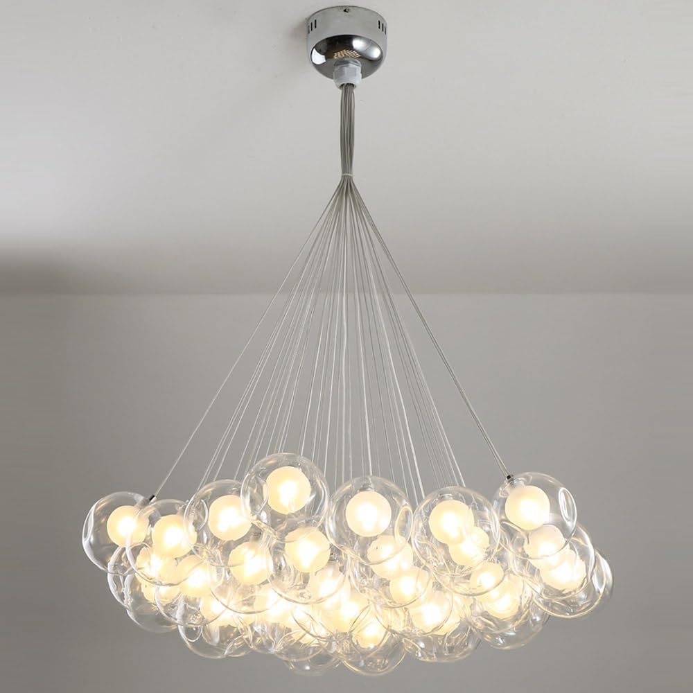 Luxury Bilayer Glass Bubble Chandelier - 37 Heads Modern Ceiling Pendant Light for Living Room, Dining Room, Staircase, Hotel & Parlor - Elegant Soap Bubble Design Fixture for Home Decor and Commercial Spaces