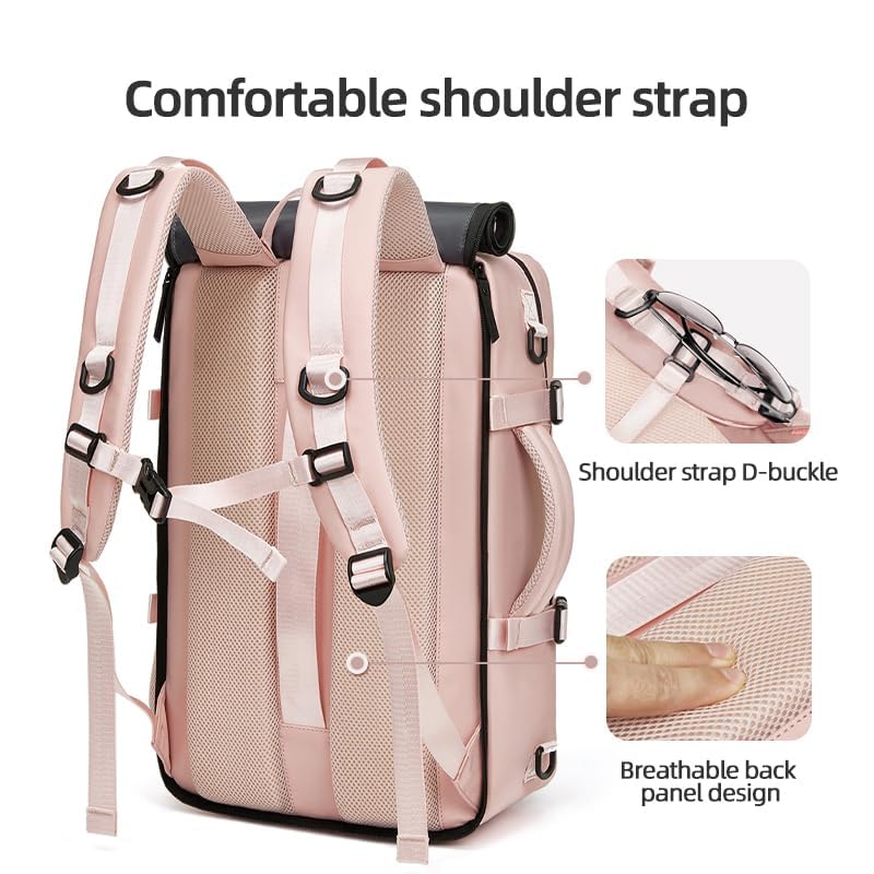 Waterproof 16 Inch Women's Travel Backpack with USB Charging Port & Shoe Compartment - Pink Laptop Hiking Backpack for Business, Commuting & Outdoor Adventures