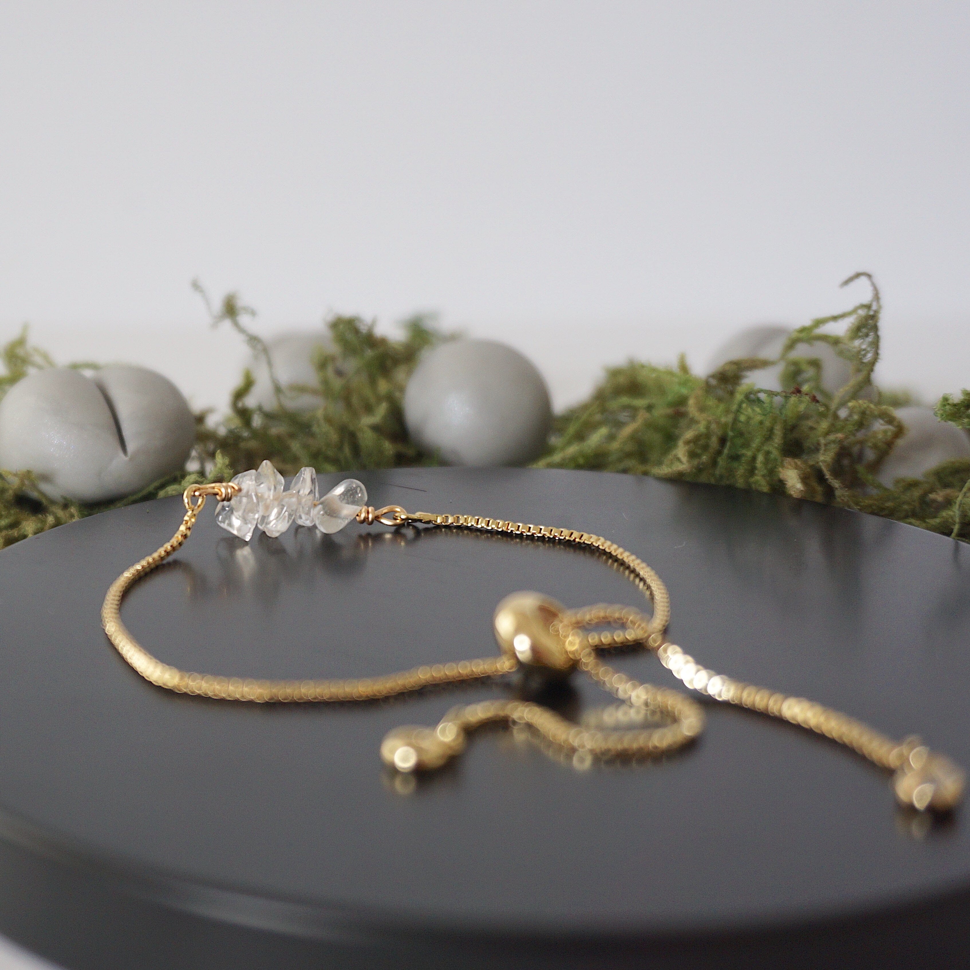 Gold Plated Adjustable Clear Quartz Bolo Crystal Bracelet for Women | Healing Crystal Jewelry for Meditation, Yoga & Positive Energy