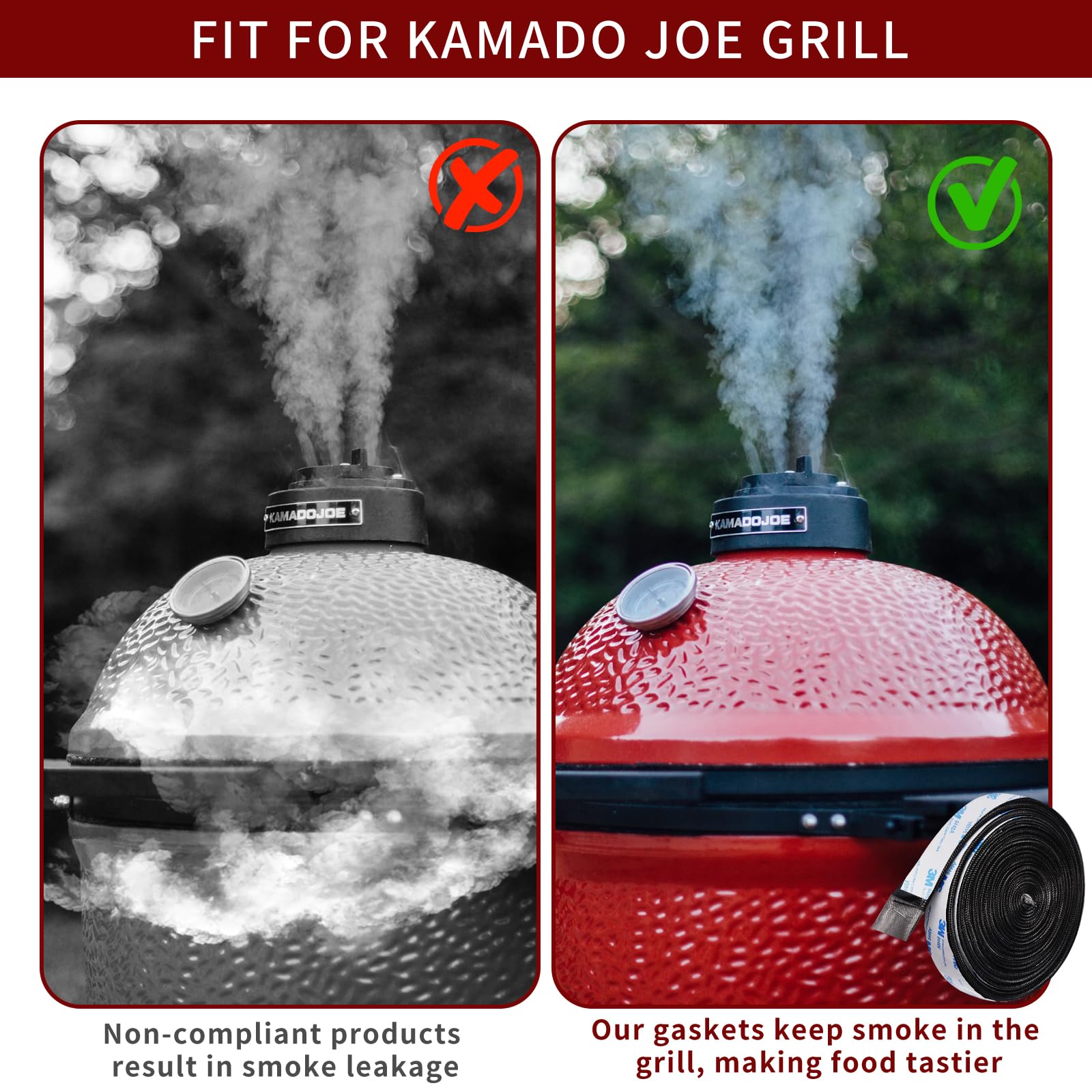 Kamado Joe Classic Grill Smoker Gasket Seal - 150 Inch High Temperature Fiberglass Wire Mesh Gasket Replacement Kit with Self-Adhesive - Perfect for BBQ, Smoking, and Outdoor Cooking