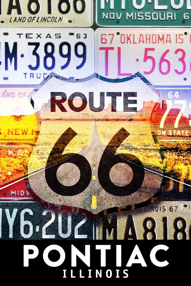 Pontiac Illinois Route 66 License Plate - 12x18 Gallery Quality Metal Wall Art - Vintage Aluminum Sign Decor for Man Cave, Garage, Bar & Office