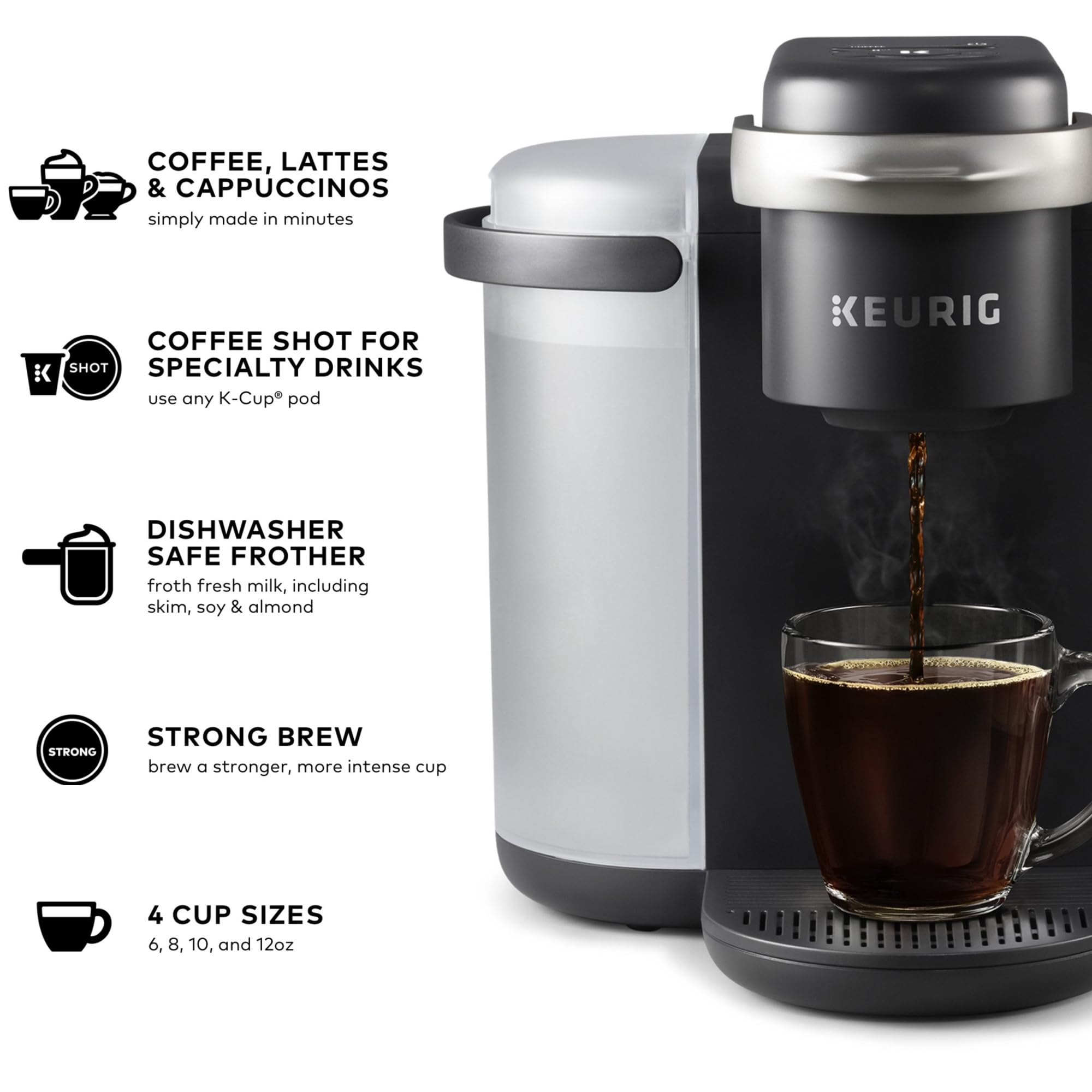 Keurig K-Cafe Single Serve Coffee Maker with Latte & Cappuccino Function - Includes 32 K-Cup Pods (Dark Charcoal) - Perfect for Home, Office & Small Spaces