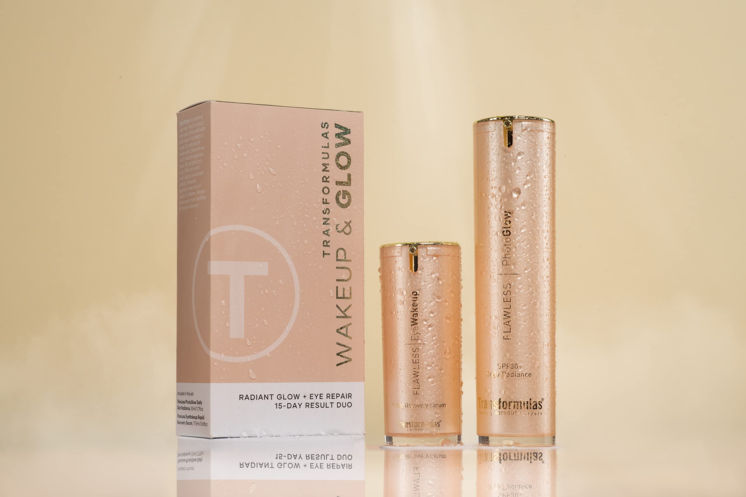 Transformulas Flawless PhotoGlow 50ml & Eye Wake Up Rapid Recovery 17.5ml Set - 15 Day Dark Circle & Puffiness Treatment for Brighter Eyes | Daily Skincare Routine for Photo-Ready Glow & Fresh Look