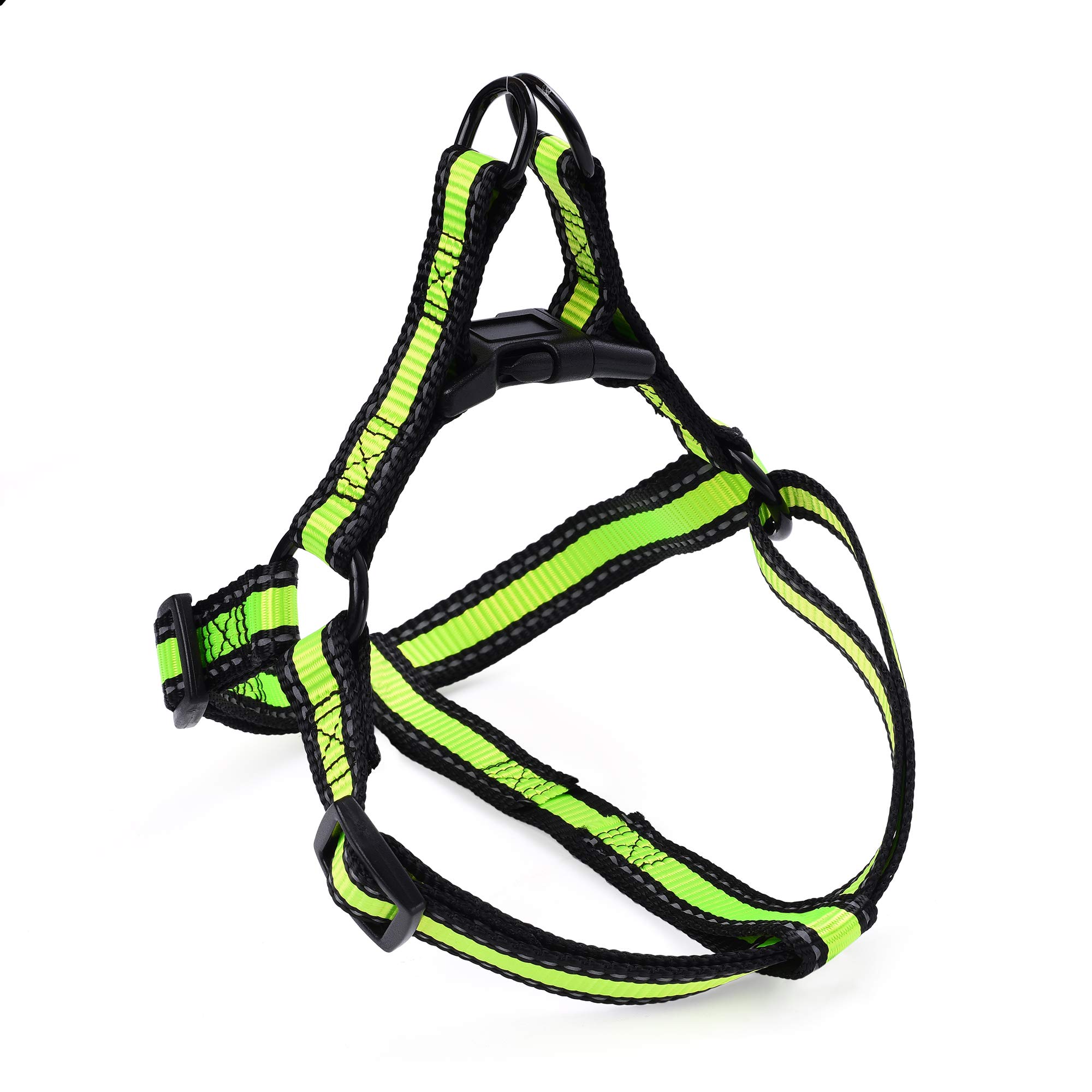 Reflective Adjustable Nylon Dog Collar, Leash & Harness Set for Small Puppies - High Visibility Lime Green (Pack of 3) - Perfect for Night Walks, Outdoor Adventures & Pet Safety
