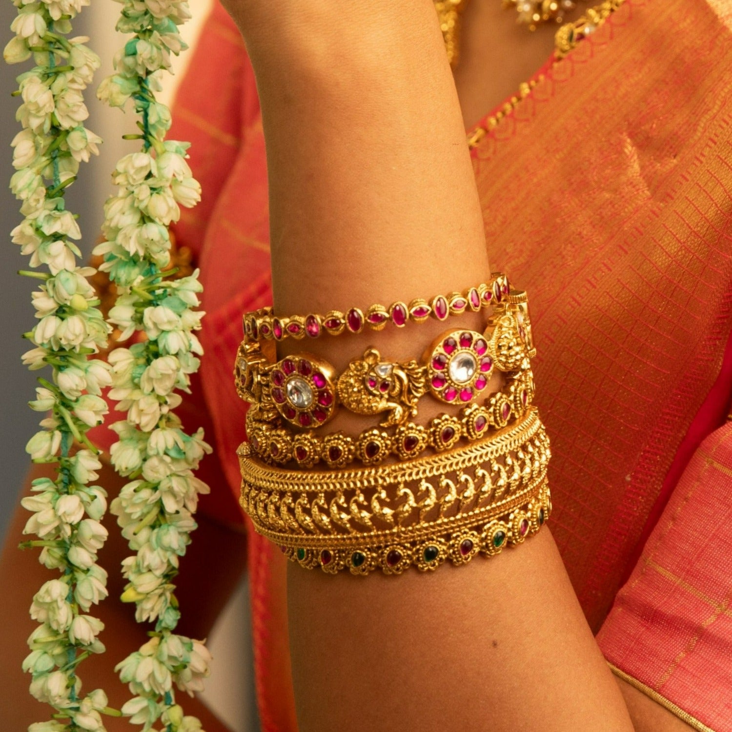 Umesha Antique Kempu Bangles - Traditional Indian Gold-Plated Bridal Jewelry for Women - Perfect for Weddings, Festivals & Cultural Events
