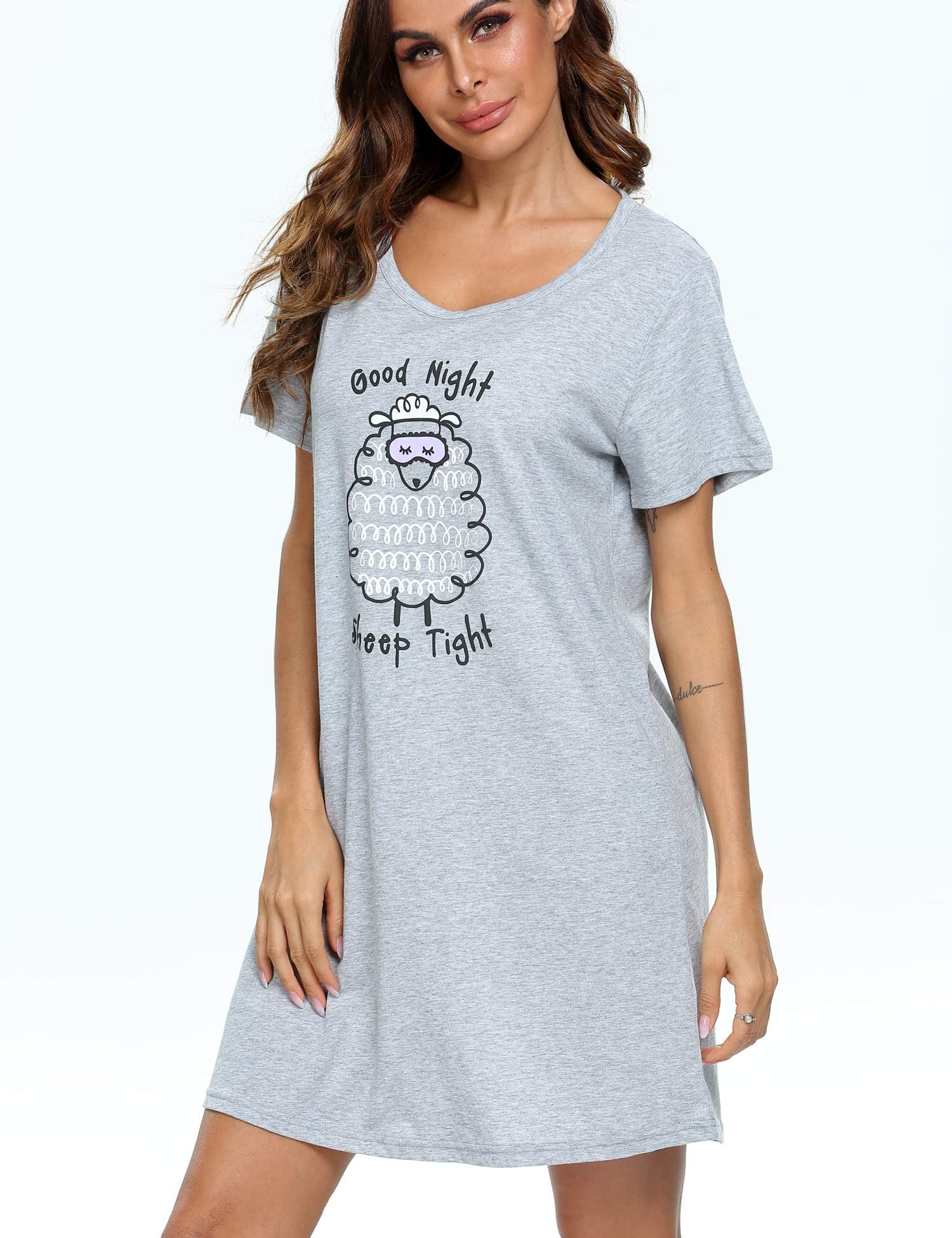 ENJOYNIGHT Women's Cotton Nightgown - Soft Short Sleeve Sleepshirt with Cute Print | Perfect for Lounge Wear, Sleepwear & Relaxing at Home