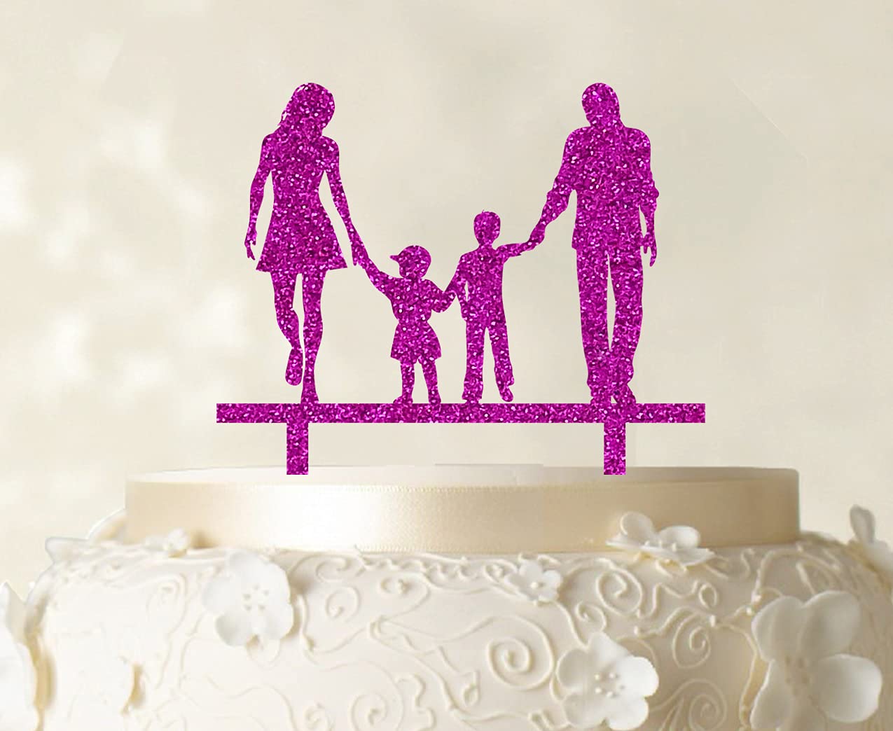 Personalized Wedding Cake Topper with Family Silhouette - Customizable Children & Couple Design - 6