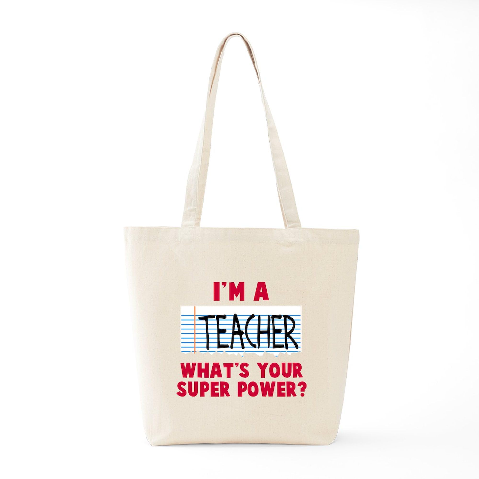 Teacher Super Power Tote Bag - Natural Canvas Reusable Shopping Bag for School, Work & Groceries | Durable Eco-Friendly Teacher Gift