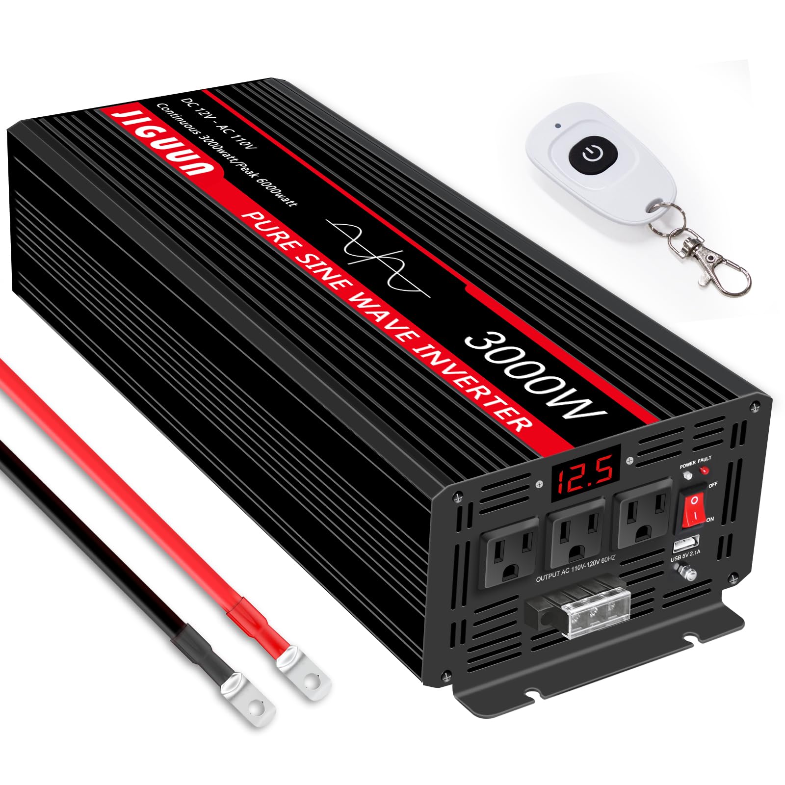 3000W Pure Sine Wave Power Inverter 12V DC to 110V/120V AC Converter with 4 AC Outlets & USB Ports - Car Inverter for RV, Camping, Truck, Boats, Home Backup Power & Outdoor Adventures