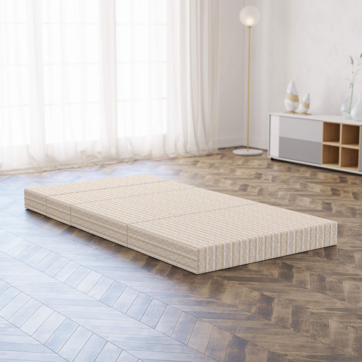 Ambesonne Victorian Foldable Mattress - Baroque Style Swirl Design, 74.8