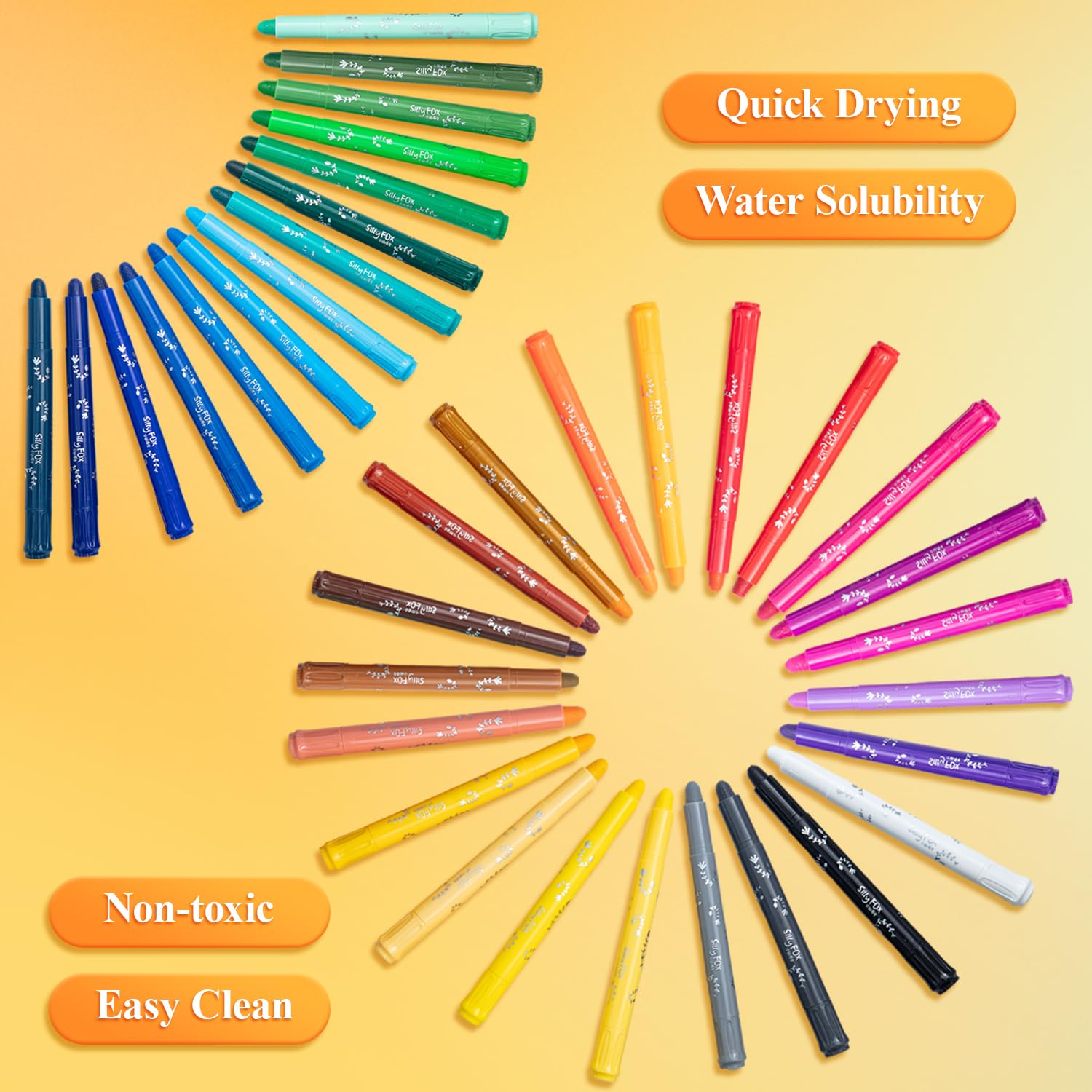 24 Colors M&G Tempera Paint Sticks - Non-Toxic, Quick Drying & Washable Solid Paint Set for Kids - Perfect for Paper, Wood, Glass Art Projects & DIY Crafts