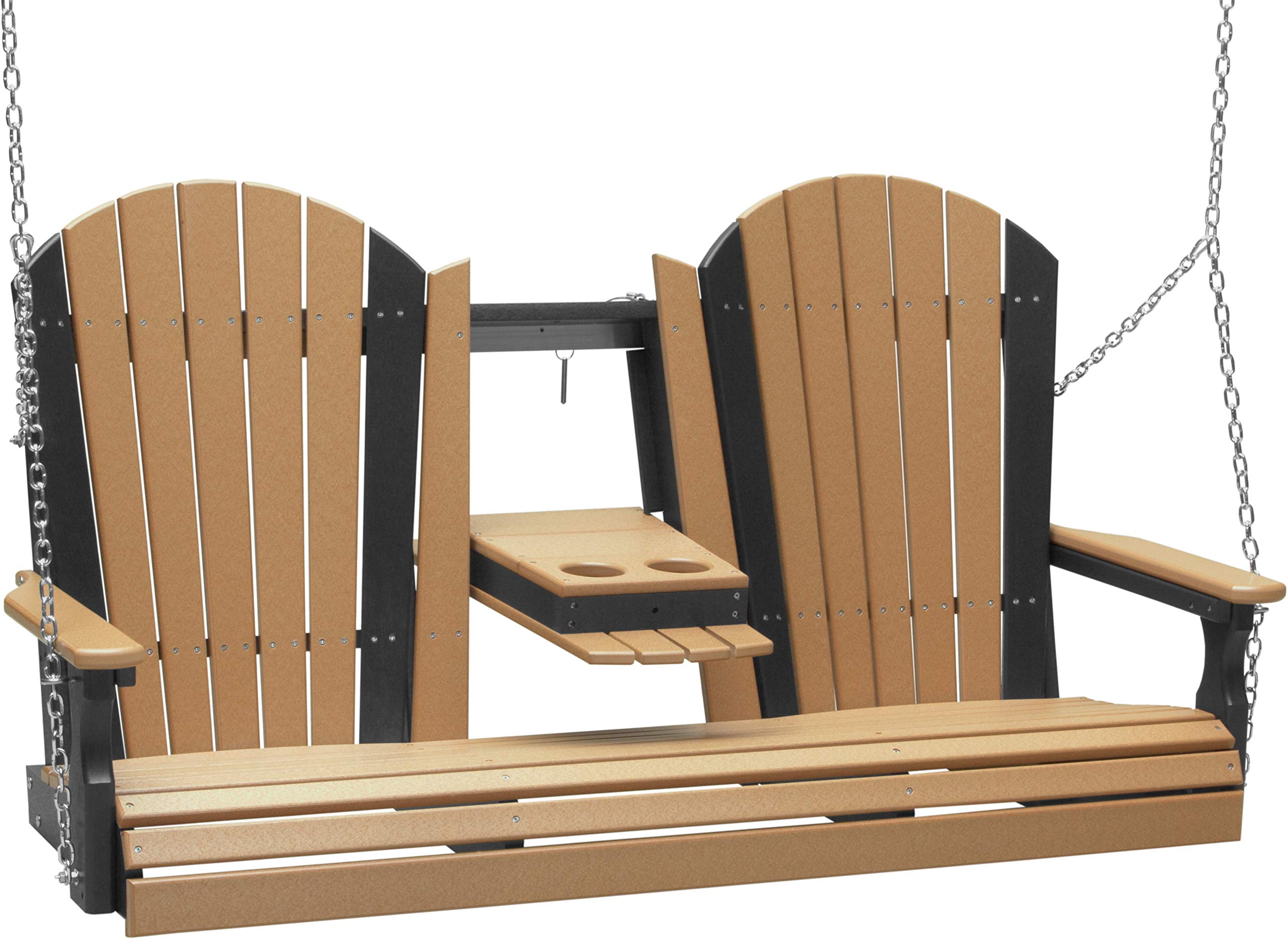 Premium 5' Adirondack Hanging Porch Swing with Flip-Down Console - Cedar & Black Outdoor Patio Swing Bench for Relaxation | Perfect for Backyard, Garden, Deck & Front Porch Lounging