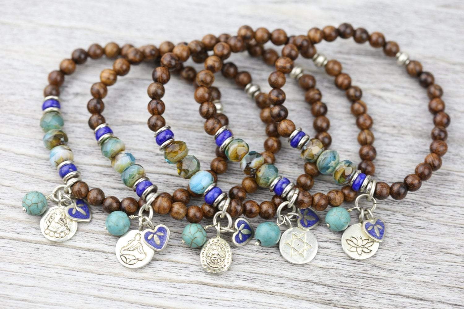 Natural Wood Healing Charm Bracelet for Women - Handmade Boho Spiritual Jewelry for Positive Energy & Protection - Perfect for Meditation, Yoga & Everyday Wear