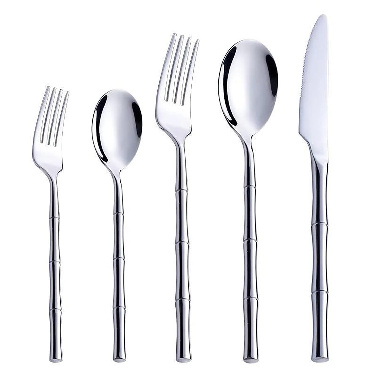 40-Piece Stainless Steel Flatware Set for 8 - Modern Silverware Cutlery with Bamboo Holder - Knives, Forks & Spoons - Dishwasher Safe - Perfect for Dinner Parties, Weddings & Everyday Dining