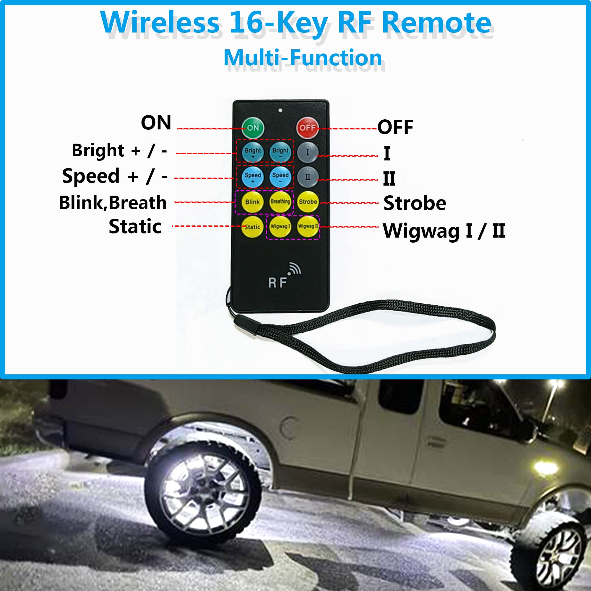 17in Quad Row White LED Wheel Ring Lights with App & RF Remote Control - IP68 Waterproof, 1248 LEDs - Pure White Rim Lights for Trucks, Cars, SUVs - Perfect for Off-Roading, Night Driving & Vehicle Customization