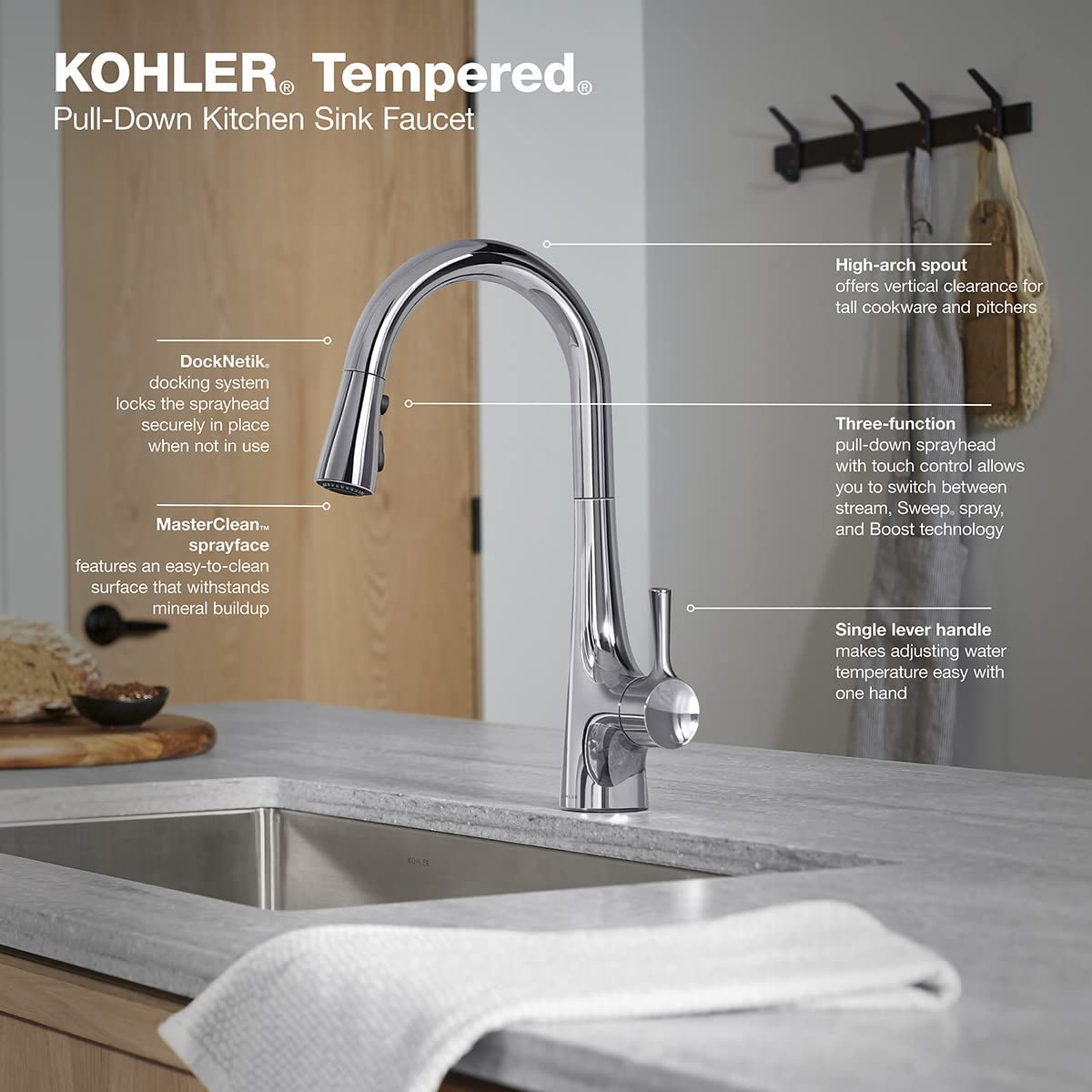 Kohler K-24661-2MB Stainless Steel Pull-Down Kitchen Faucet with High Arc Spout - Perfect for Modern Home & Restaurant Use