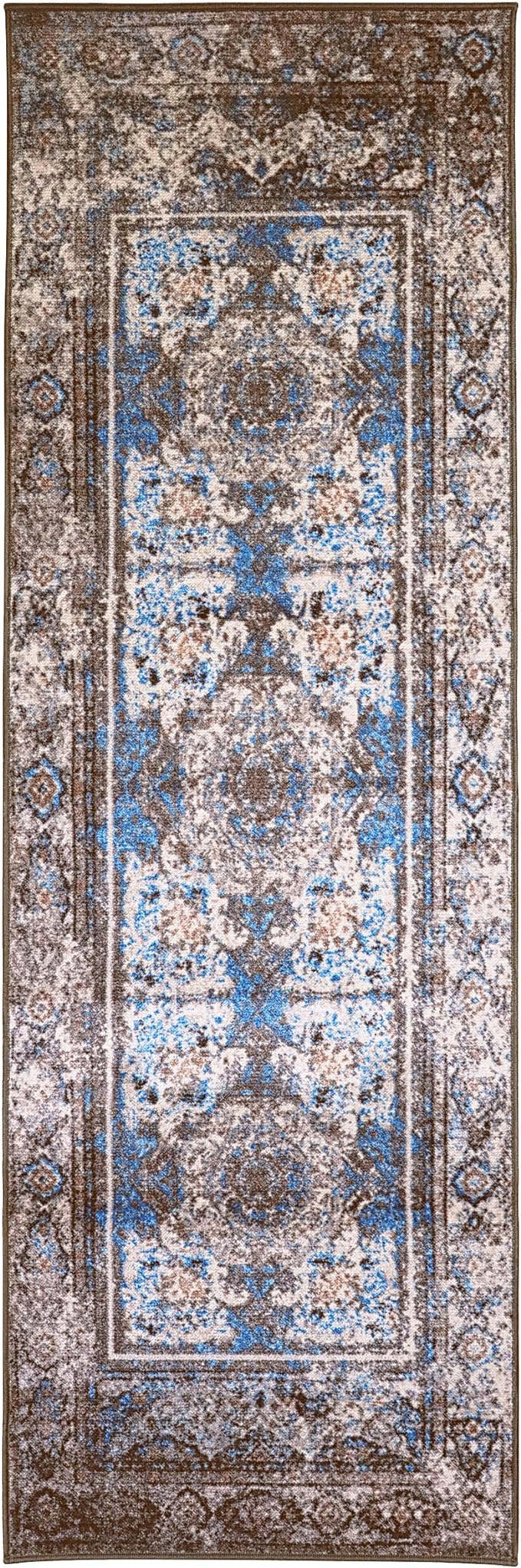 Ezra Traditional Medallion Non-Slip Washable Indoor Area Rug - Perfect for Living Room, Bedroom & Home Decor