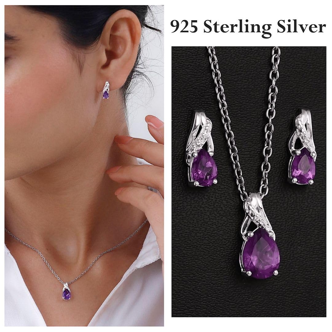Shop LC Women's 925 Sterling Silver Teardrop Pendant Necklace & Dangle Drop Earrings Set - 20