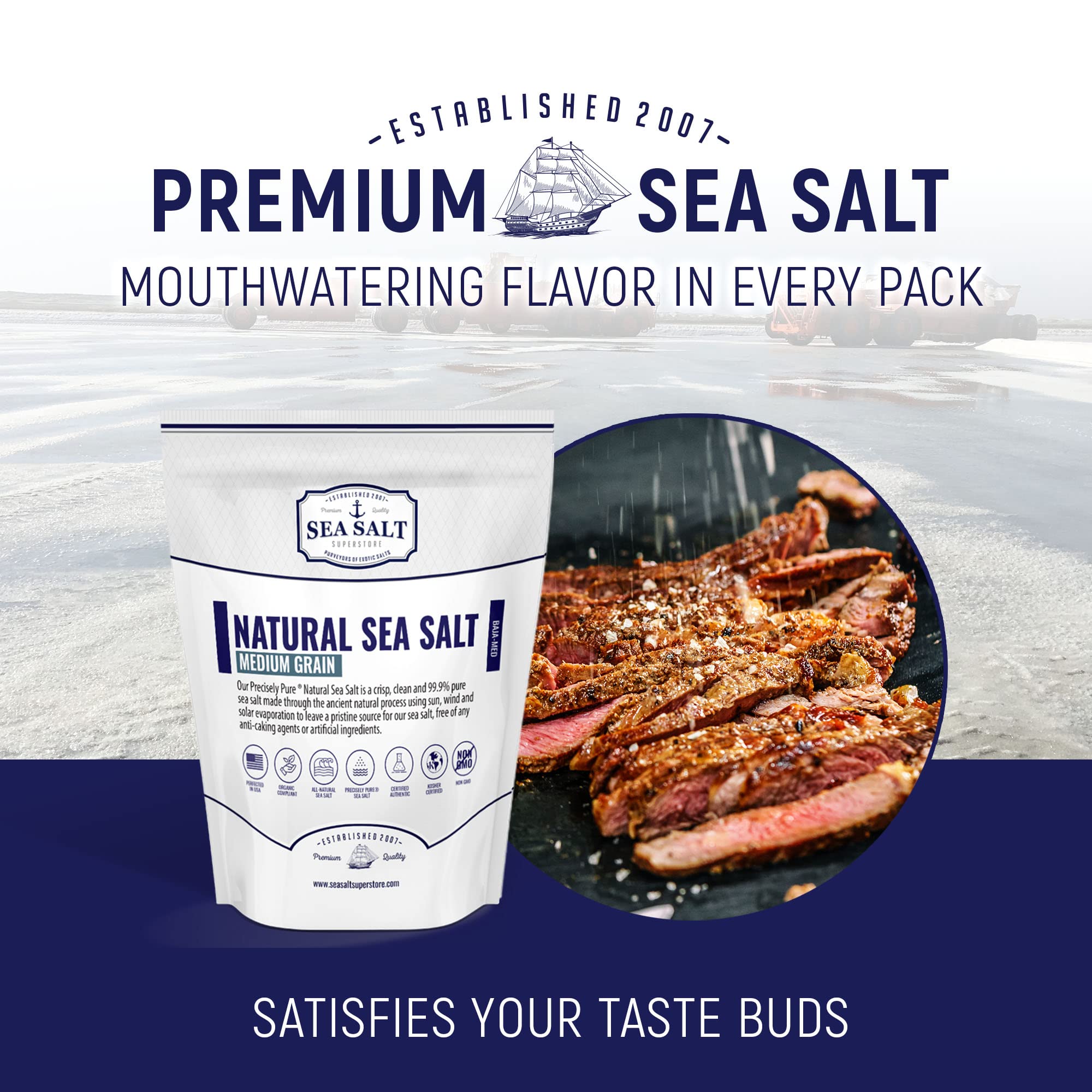 Premium Natural Medium Grain Sea Salt - Gluten-Free, No Artificial Additives, Bulk 20lb for Cooking, Baking & Food Preservation | Sea Salt Superstore