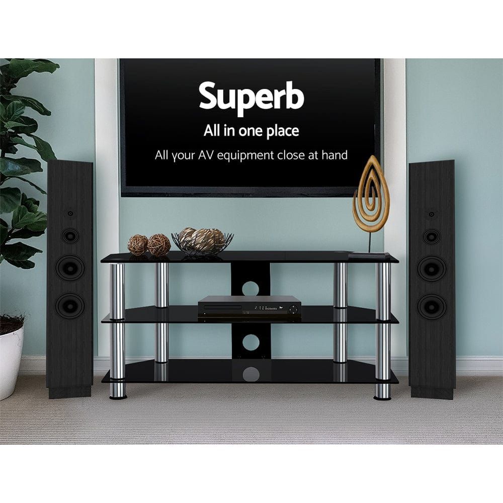Modern TV Stand Entertainment Center - 3-Tier Tempered Glass Media Cabinet for Living Room, Bedroom & Home Theater Setup