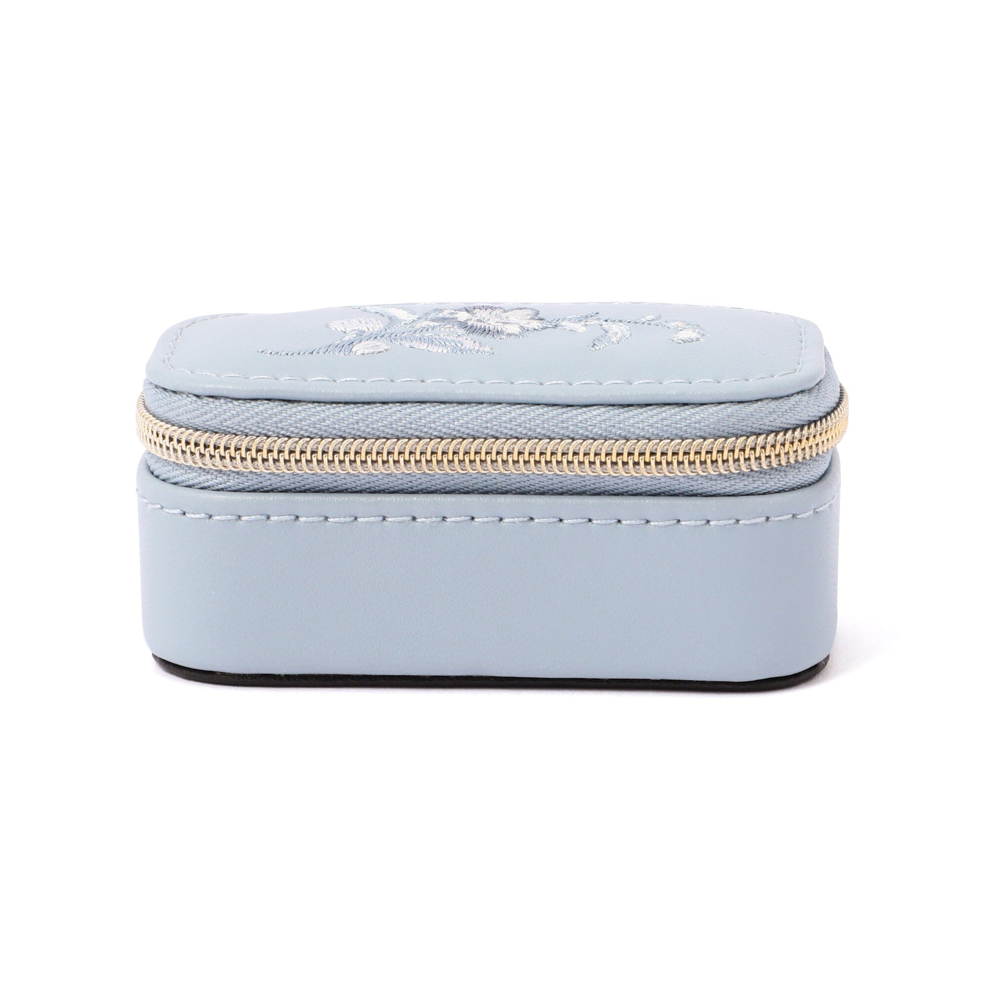 Blue Embroidery Flower Mini Travel Jewelry Box - Portable Organizer for Rings, Necklaces & Earrings | Perfect for Vacation, Business Trips & Gift Giving