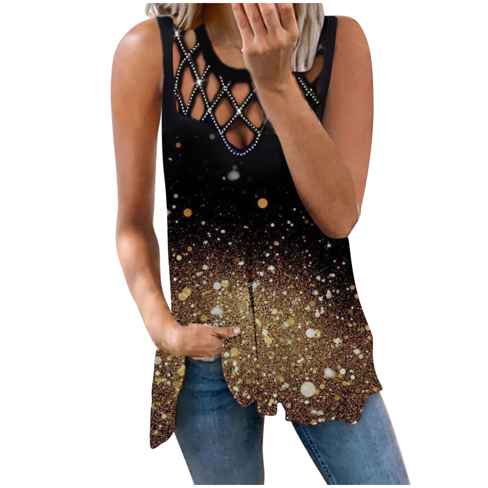 Women's Flowy Tunic Shirts - Summer Butterfly Print Sleeveless Casual Tank Tops & Hollow Out Blouse | Perfect for Beach, Vacation & Summer Outfits
