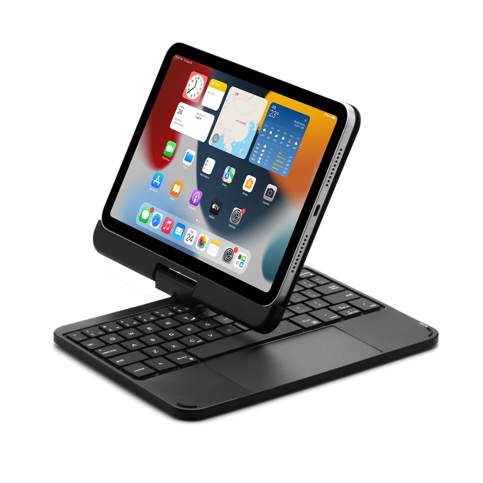 HENGHUI iPad Mini 6 Case with Magnetic Backlit Keyboard & 360° Rotatable Touchpad - Slim Protective Folio Cover with Wireless Trackpad for Work, Study & Travel (Black)
