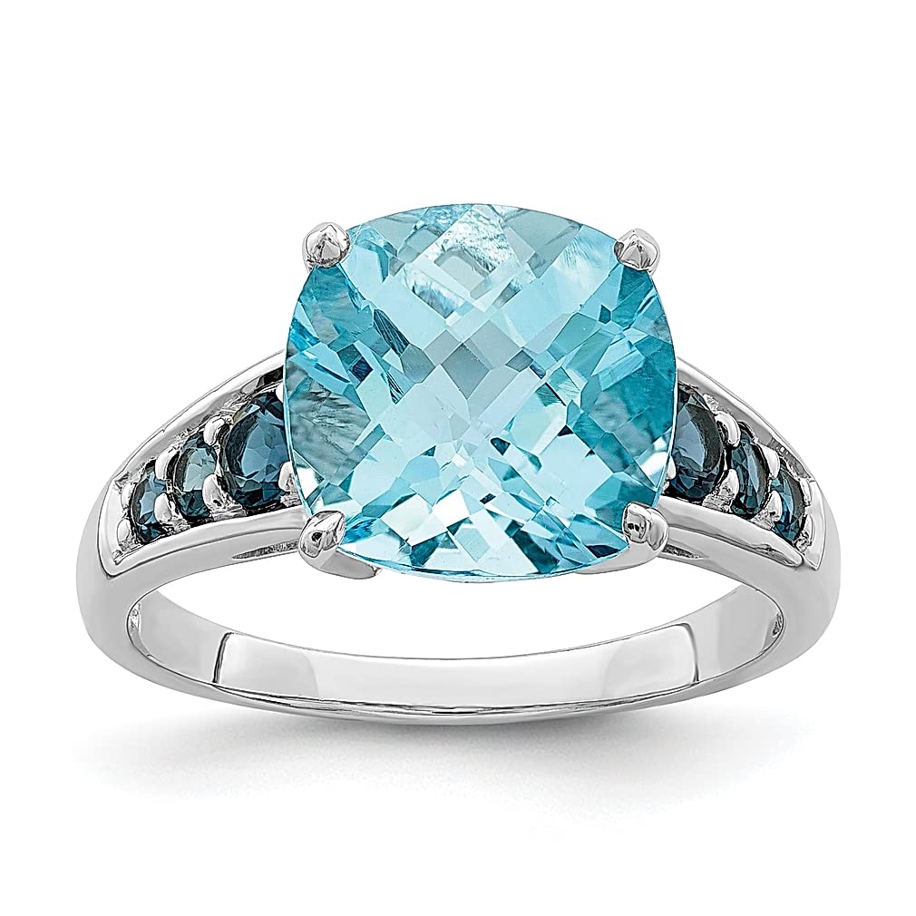 925 Sterling Silver Sky Blue Cushion London Topaz Band Ring - Women's Gemstone Fine Jewelry Gift for Her - Perfect for Anniversaries, Birthdays & Special Occasions